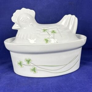 Marcus Notley Shamrock Hen on Nest Casserole Covered Dish Ireland Porcelain '08